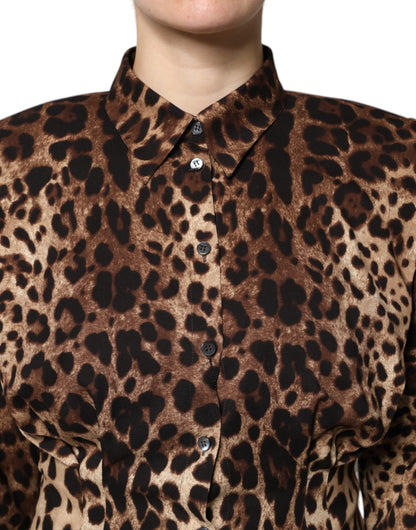 Giacca cappotto abbottonata in seta leopardata marrone Dolce &amp; Gabbana