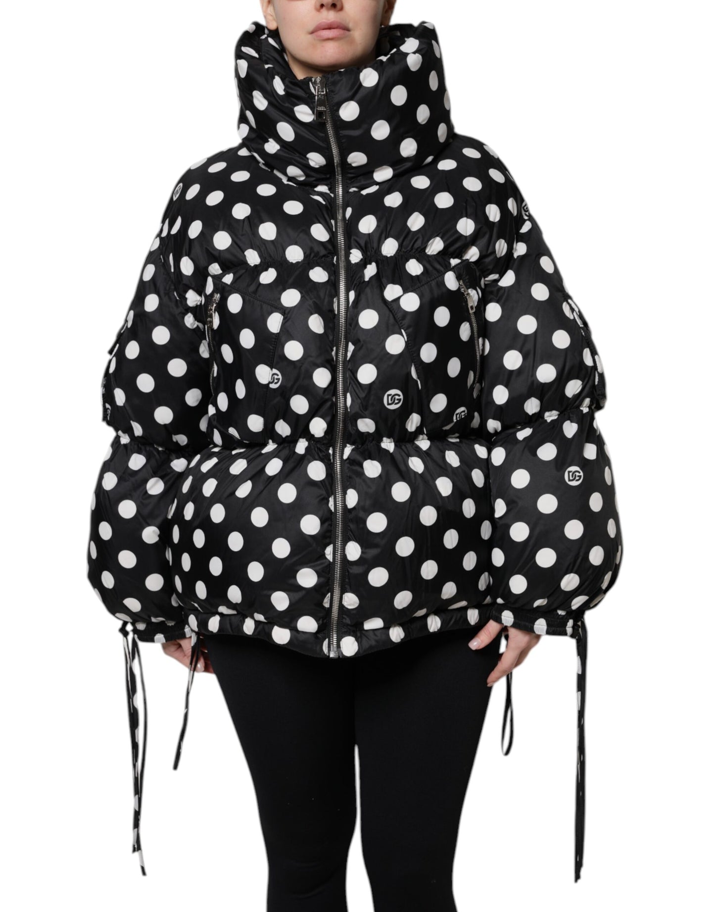 Piumino Dolce &amp; Gabbana con zip intera e pois bianchi e neri