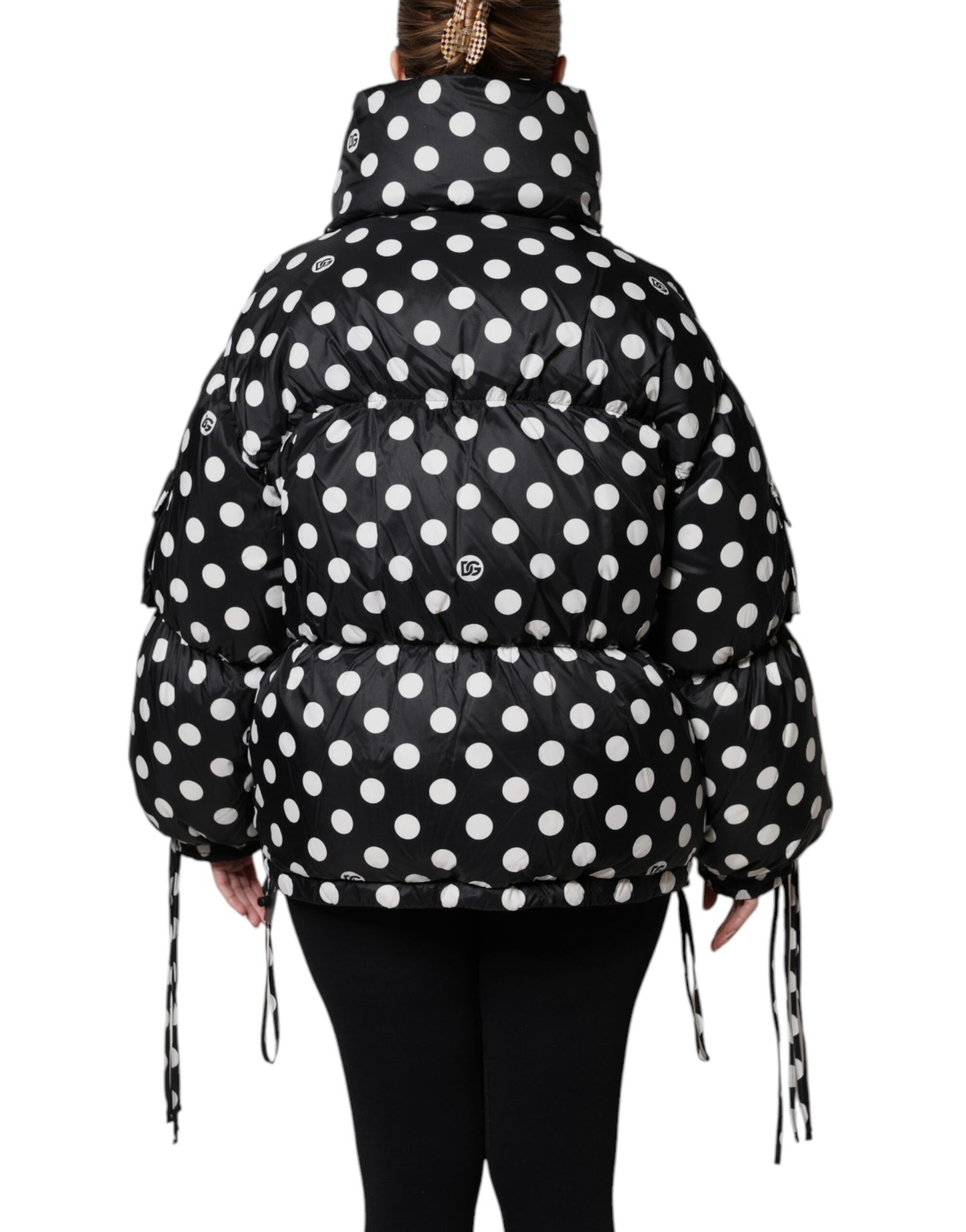 Piumino Dolce &amp; Gabbana con zip intera e pois bianchi e neri