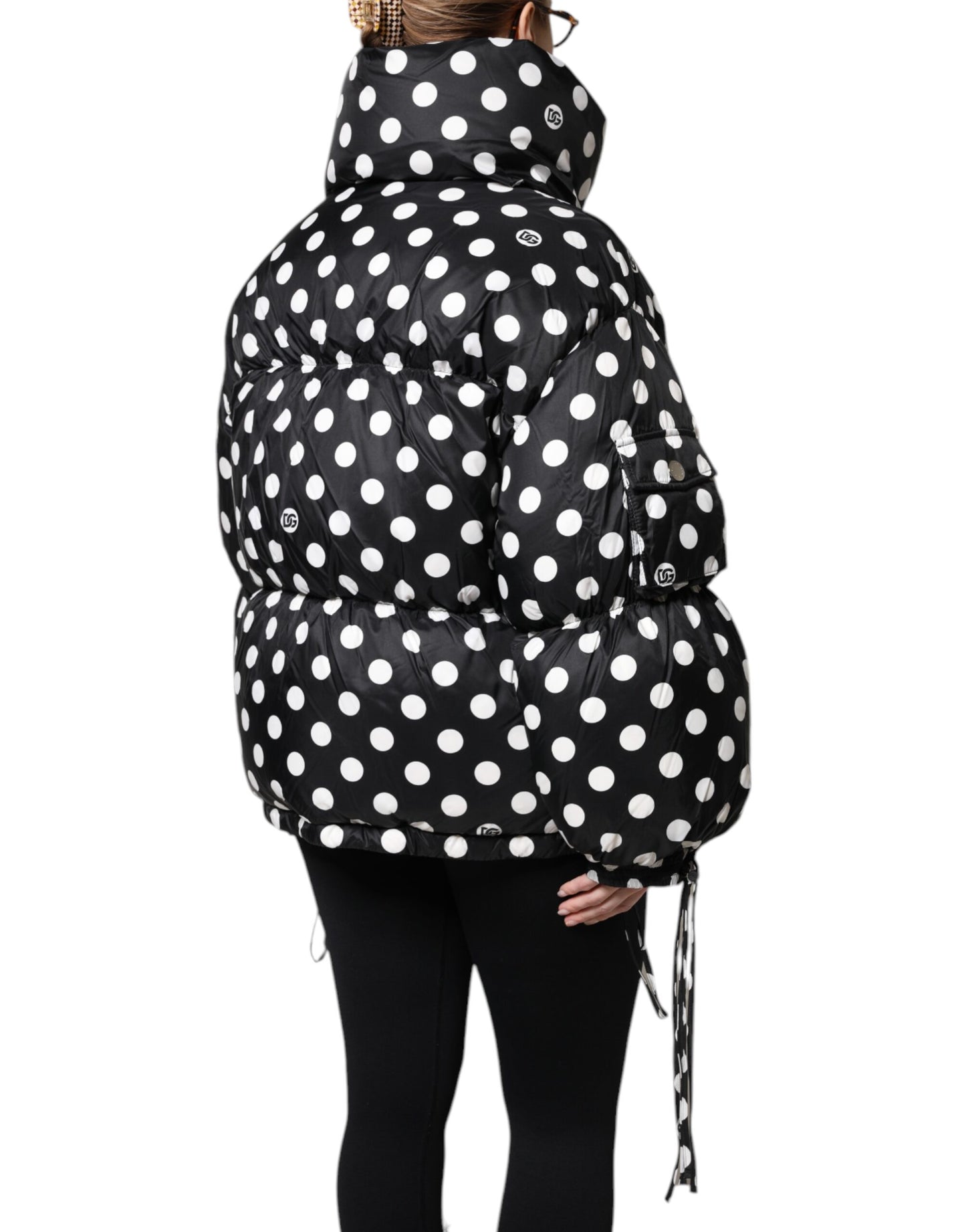 Piumino Dolce &amp; Gabbana con zip intera e pois bianchi e neri