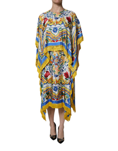 Dolce &amp; Gabbana Multicolor Majolica Kaftan Abito lungo a maniche corte