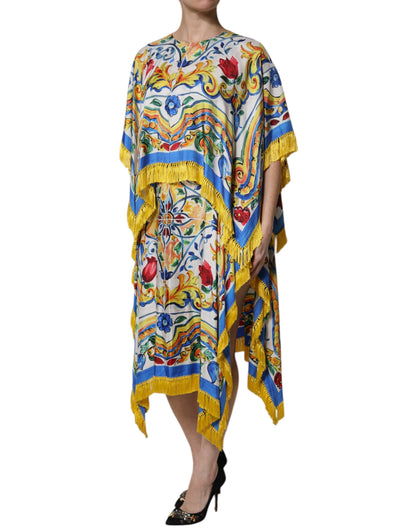 Dolce &amp; Gabbana Multicolor Majolica Kaftan Abito lungo a maniche corte