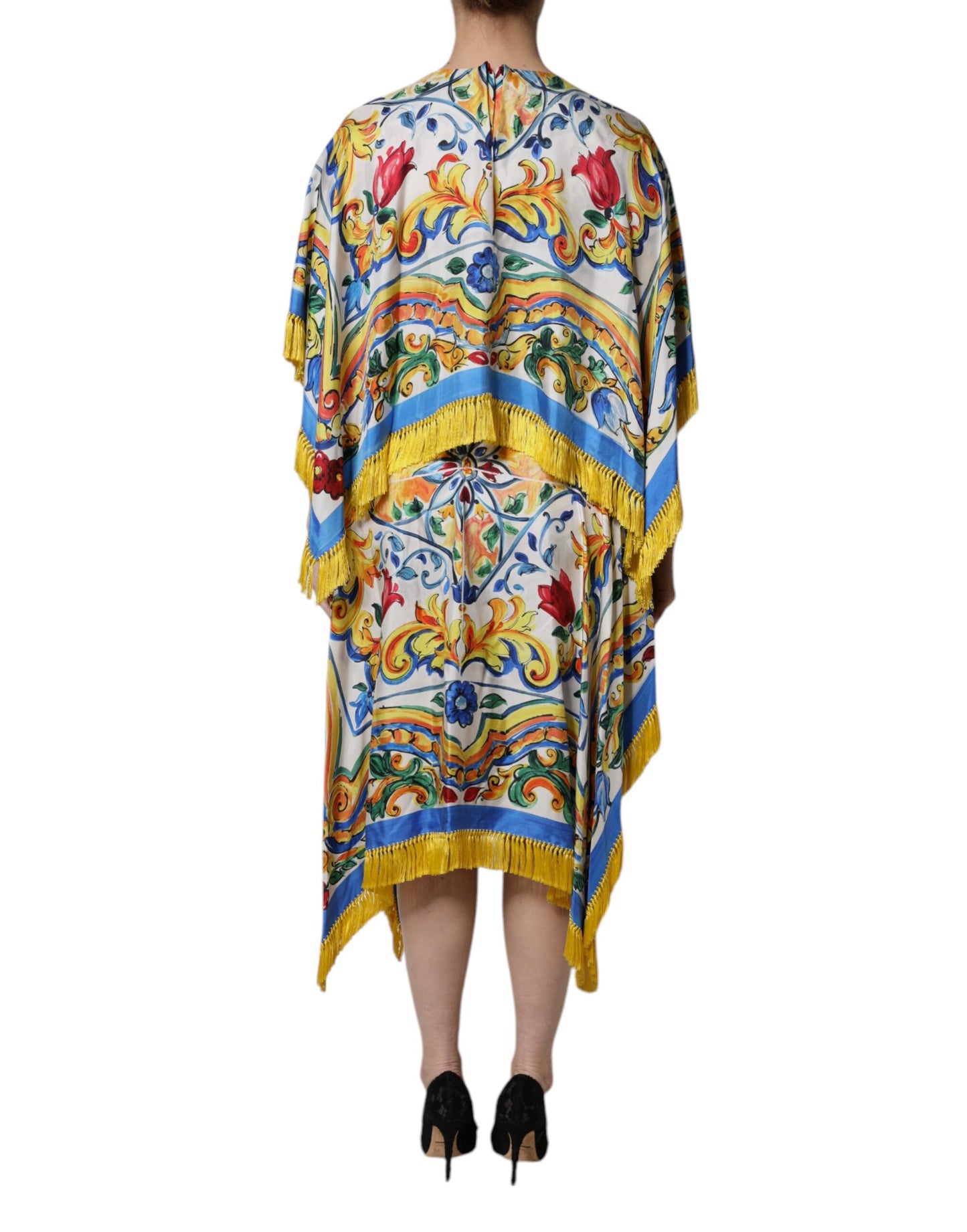 Dolce &amp; Gabbana Multicolor Majolica Kaftan Abito lungo a maniche corte