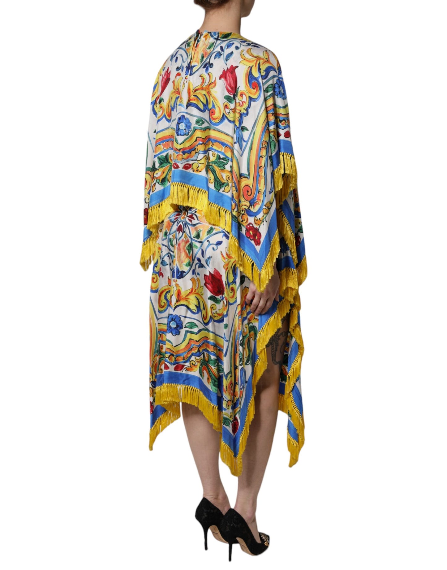 Dolce &amp; Gabbana Multicolor Majolica Kaftan Abito lungo a maniche corte
