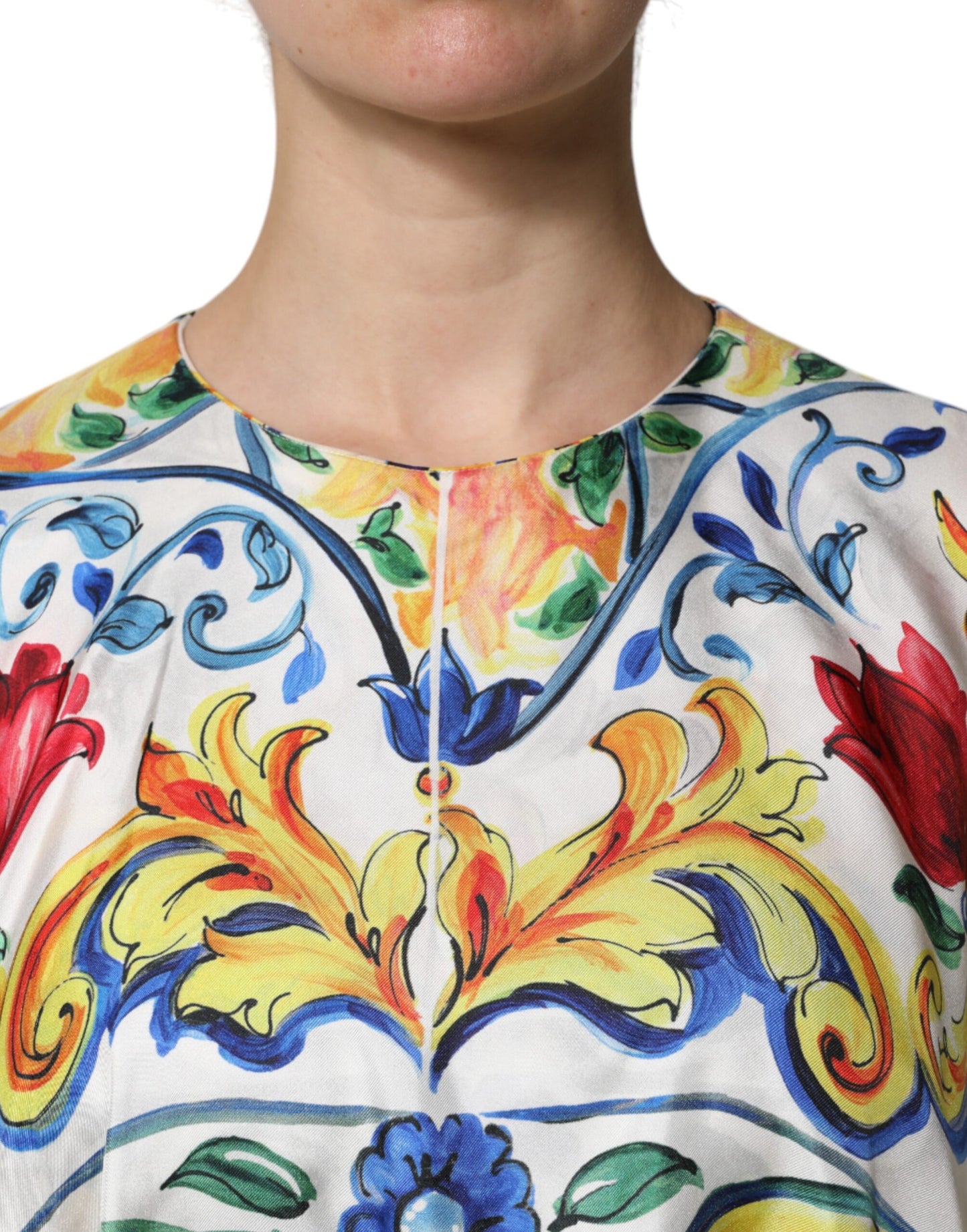 Dolce &amp; Gabbana Multicolor Majolica Kaftan Abito lungo a maniche corte