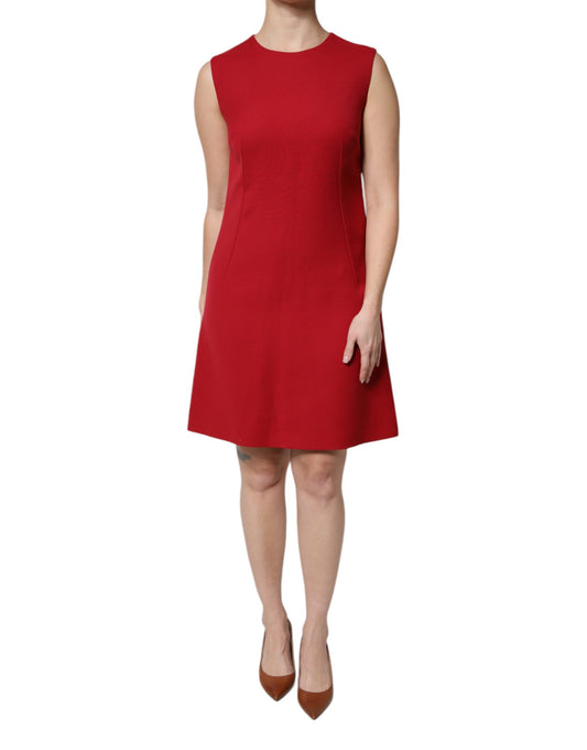 Abito a trapezio in lana rossa Dolce &amp; Gabbana senza maniche, lunghezza al ginocchio