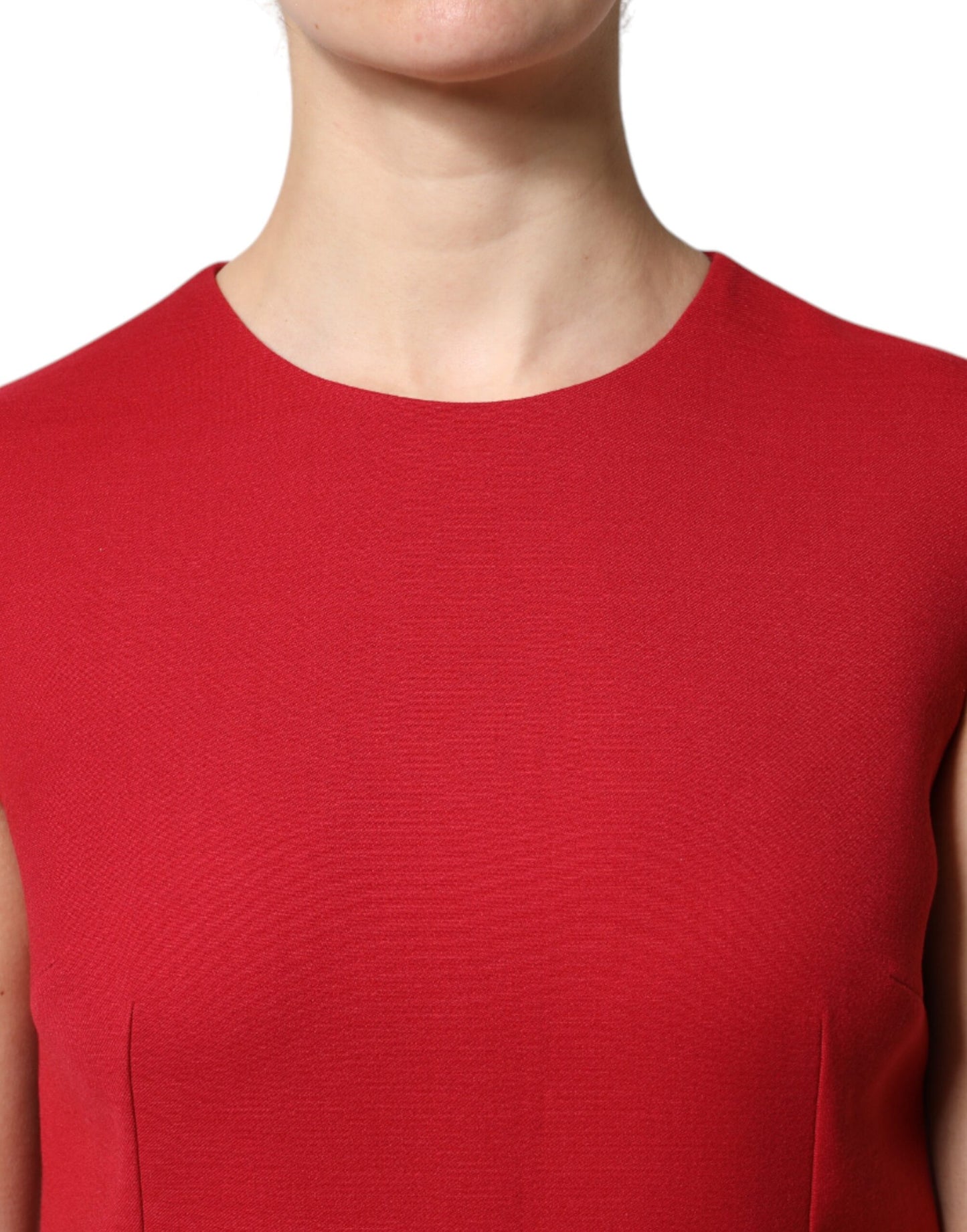 Abito a trapezio in lana rossa Dolce &amp; Gabbana senza maniche, lunghezza al ginocchio