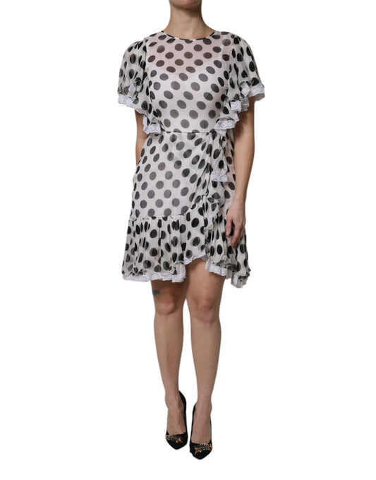 Abito a trapezio in misto seta a pois bianchi Dolce &amp; Gabbana