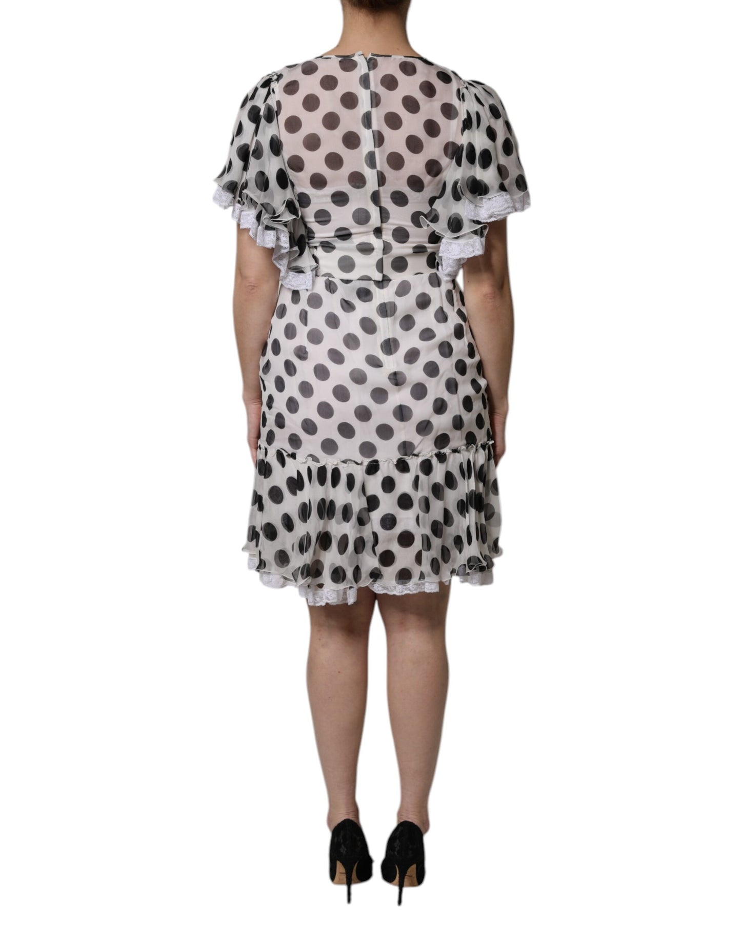 Abito a trapezio in misto seta a pois bianchi Dolce &amp; Gabbana