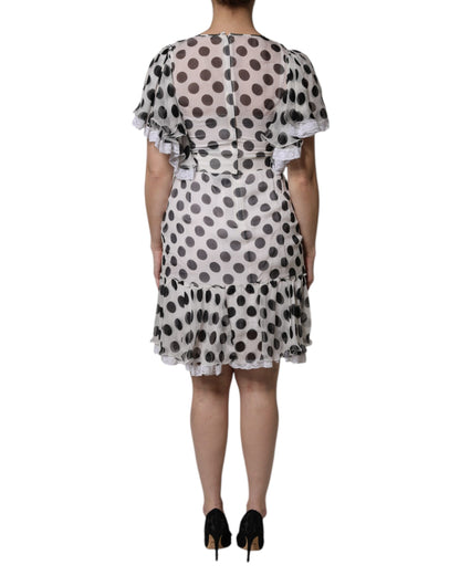 Abito a trapezio in misto seta a pois bianchi Dolce &amp; Gabbana