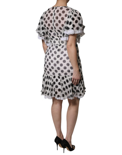 Abito a trapezio in misto seta a pois bianchi Dolce &amp; Gabbana