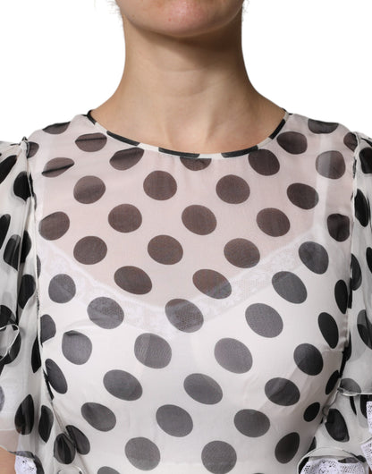 Abito a trapezio in misto seta a pois bianchi Dolce &amp; Gabbana