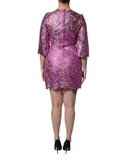 Mini abito a tubino floreale fucsia metallizzato Dolce &amp; Gabbana