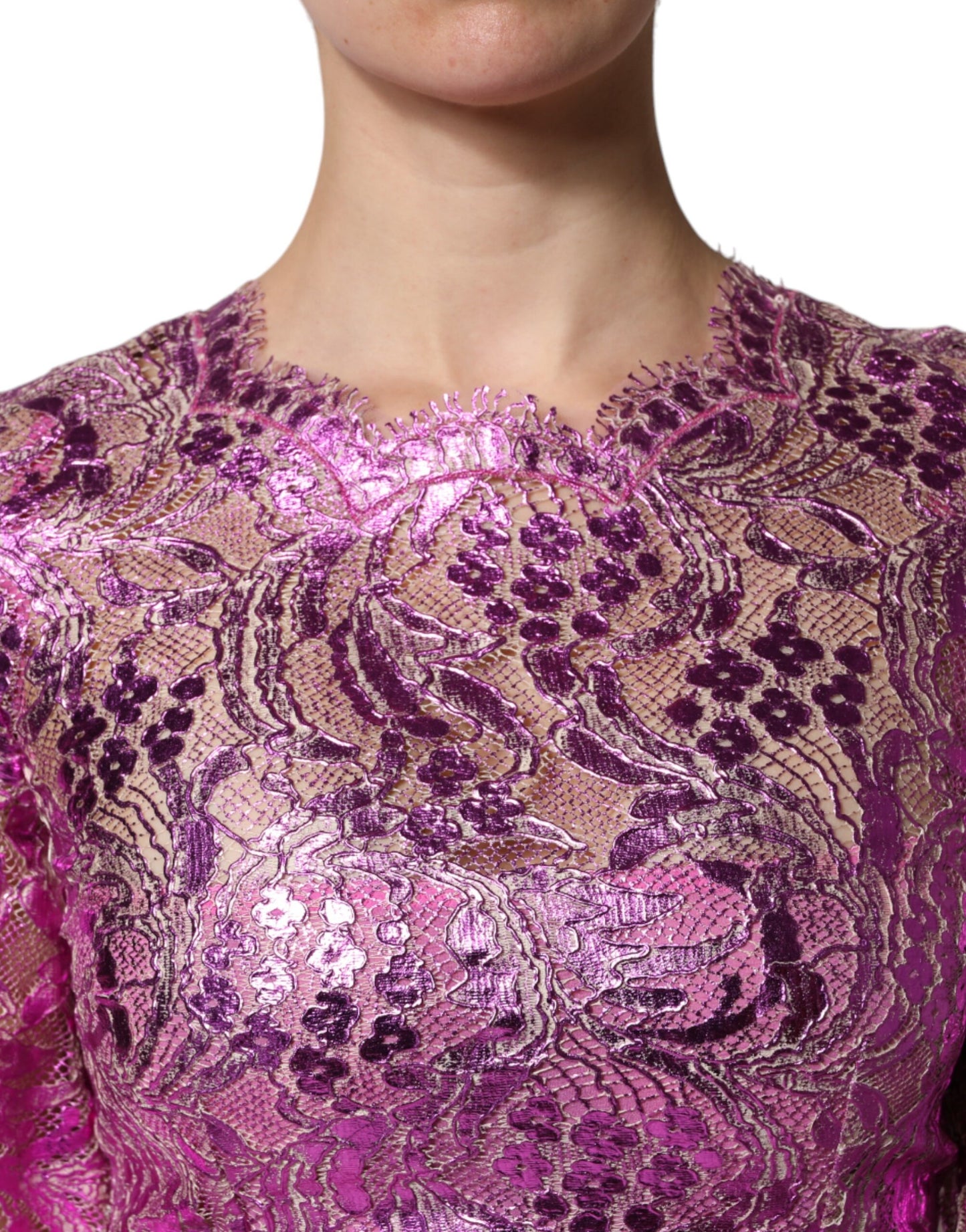 Mini abito a tubino floreale fucsia metallizzato Dolce &amp; Gabbana