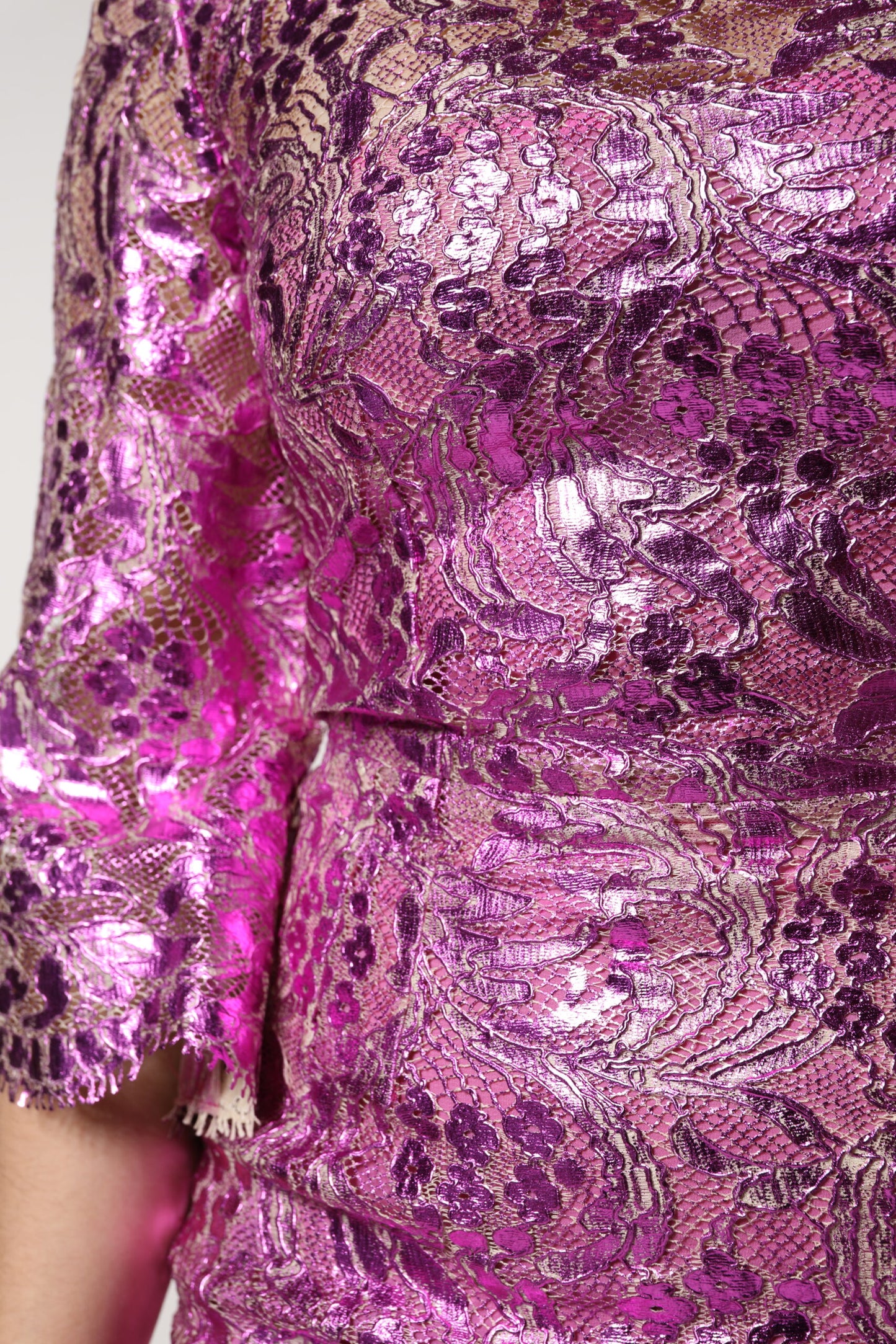 Mini abito a tubino floreale fucsia metallizzato Dolce &amp; Gabbana