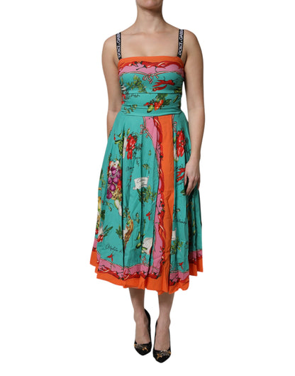 Abito midi senza maniche in seta stampata multicolore Dolce &amp; Gabbana