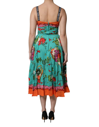 Abito midi senza maniche in seta stampata multicolore Dolce &amp; Gabbana