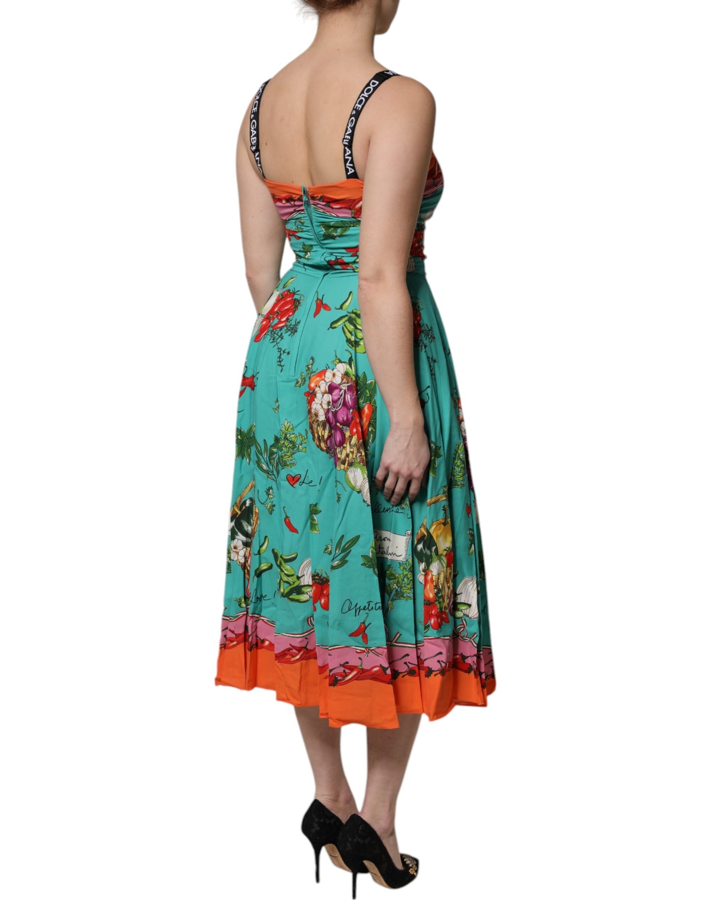 Abito midi senza maniche in seta stampata multicolore Dolce &amp; Gabbana