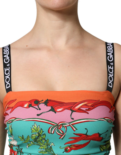 Abito midi senza maniche in seta stampata multicolore Dolce &amp; Gabbana