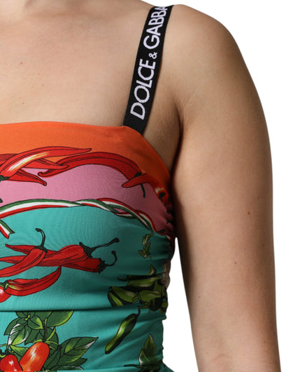 Abito midi senza maniche in seta stampata multicolore Dolce &amp; Gabbana