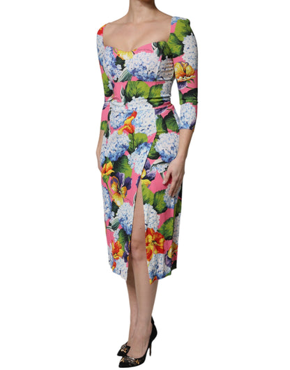 Dolce &amp; Gabbana Abito midi con spacchi laterali a fiori multicolor