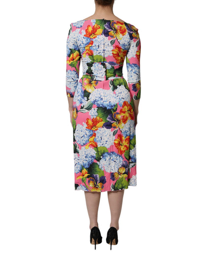 Dolce &amp; Gabbana Abito midi con spacchi laterali a fiori multicolor