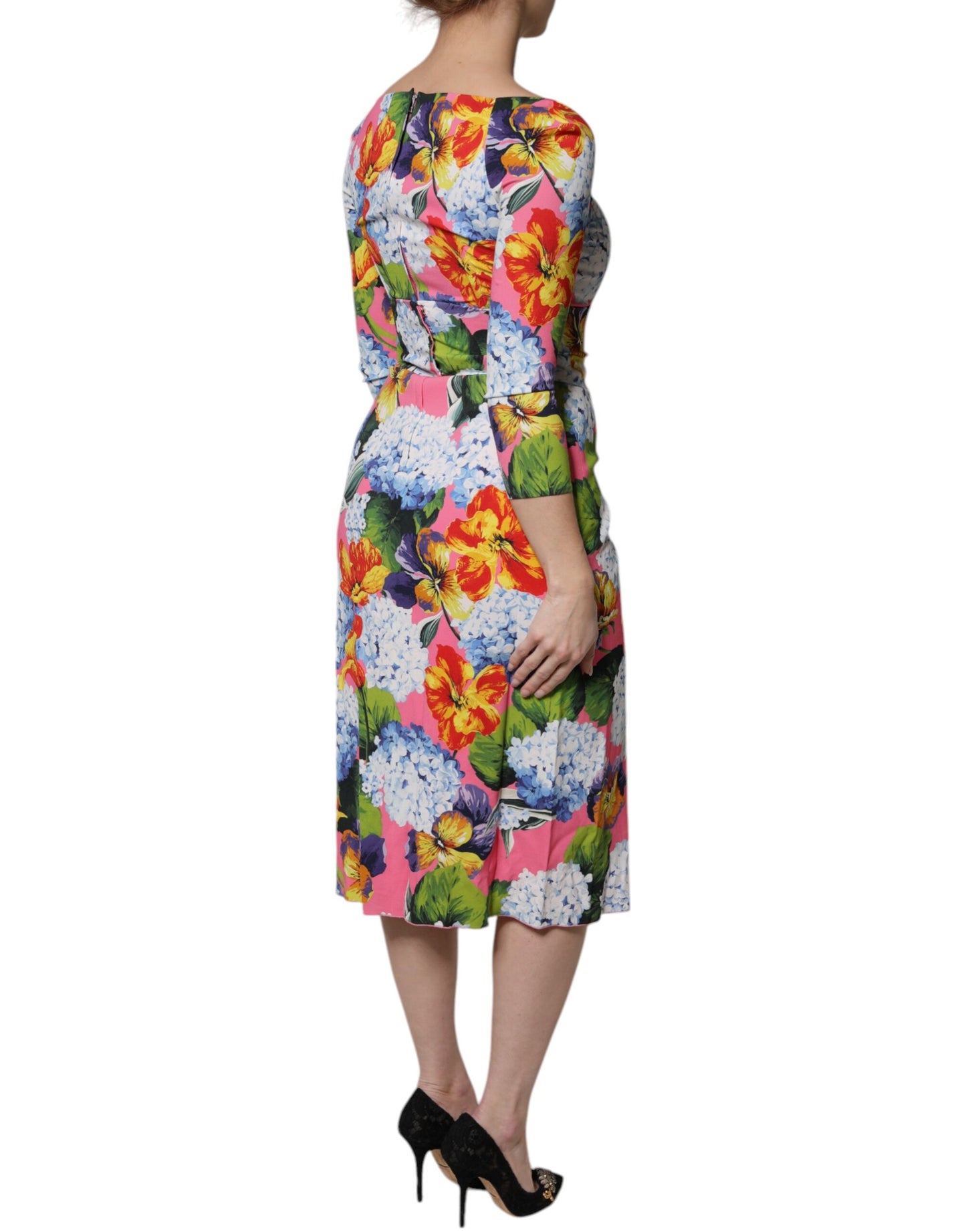 Dolce &amp; Gabbana Abito midi con spacchi laterali a fiori multicolor
