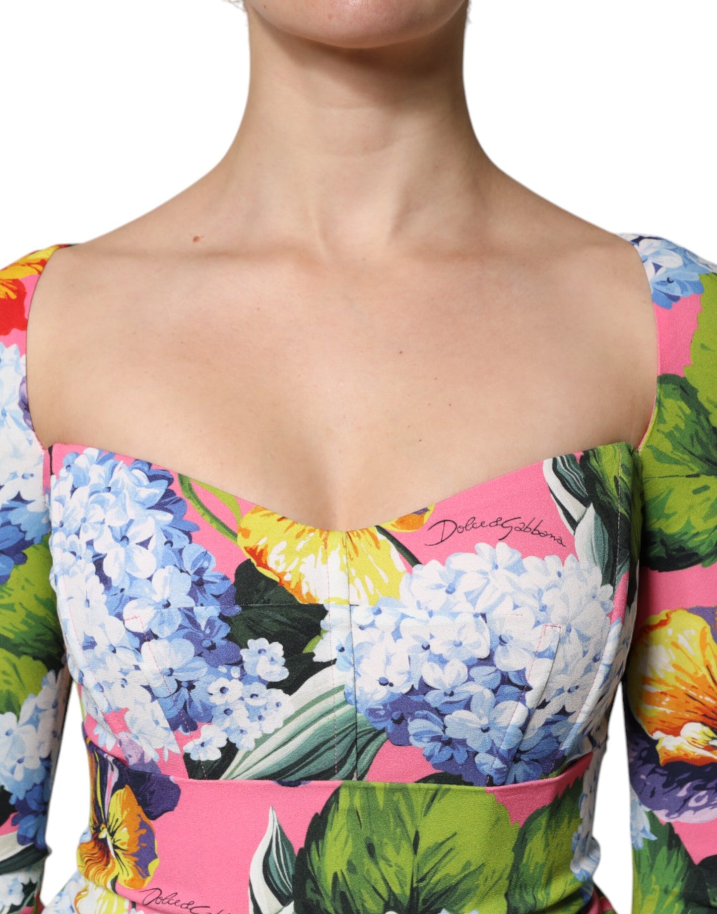 Dolce &amp; Gabbana Abito midi con spacchi laterali a fiori multicolor