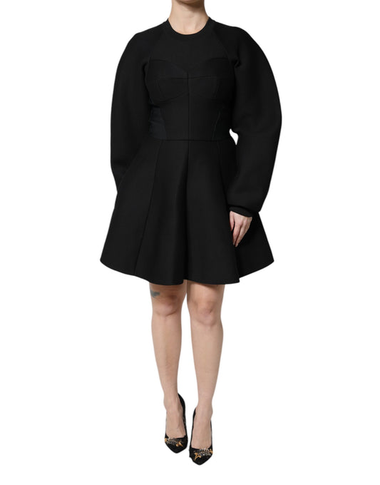 Dolce &amp; Gabbana Mini abito a trapezio in cotone nero a maniche lunghe