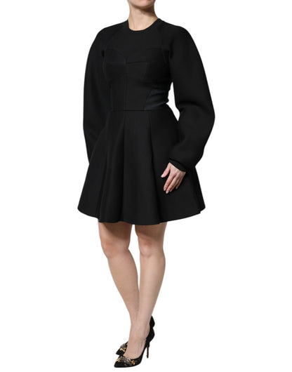 Dolce &amp; Gabbana Mini abito a trapezio in cotone nero a maniche lunghe