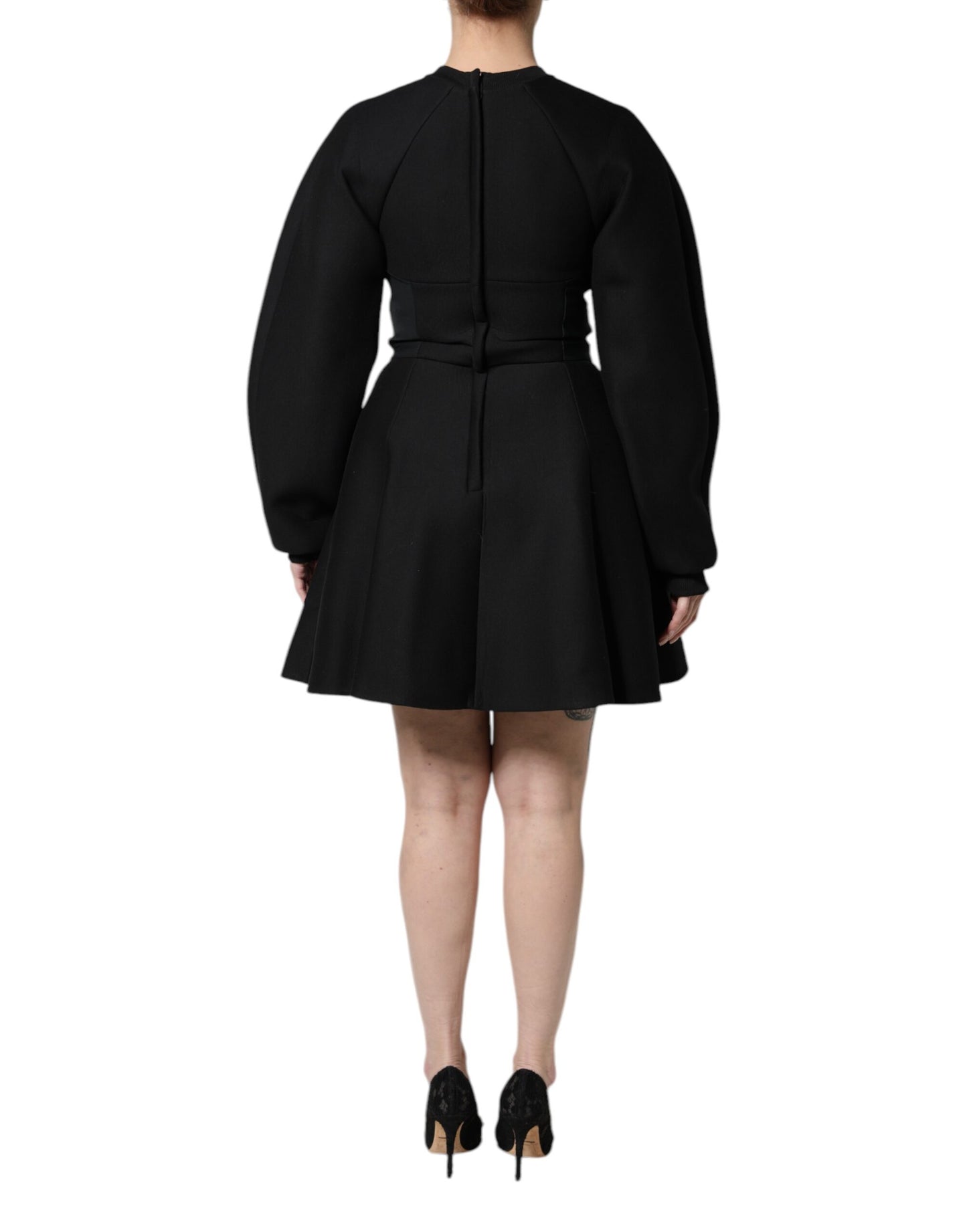 Dolce &amp; Gabbana Mini abito a trapezio in cotone nero a maniche lunghe