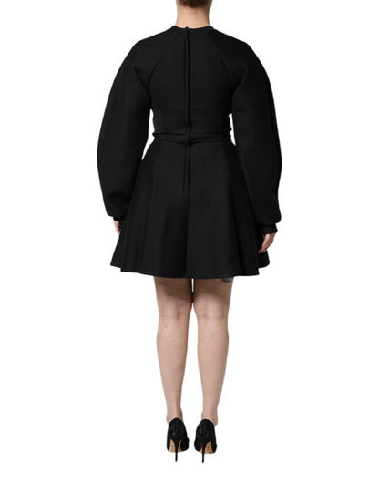 Dolce &amp; Gabbana Mini abito a trapezio in cotone nero a maniche lunghe