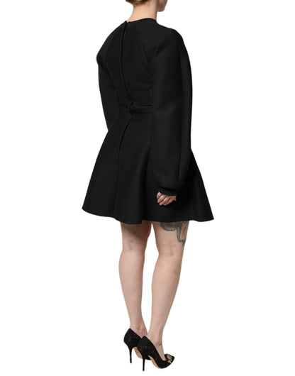 Dolce &amp; Gabbana Mini abito a trapezio in cotone nero a maniche lunghe