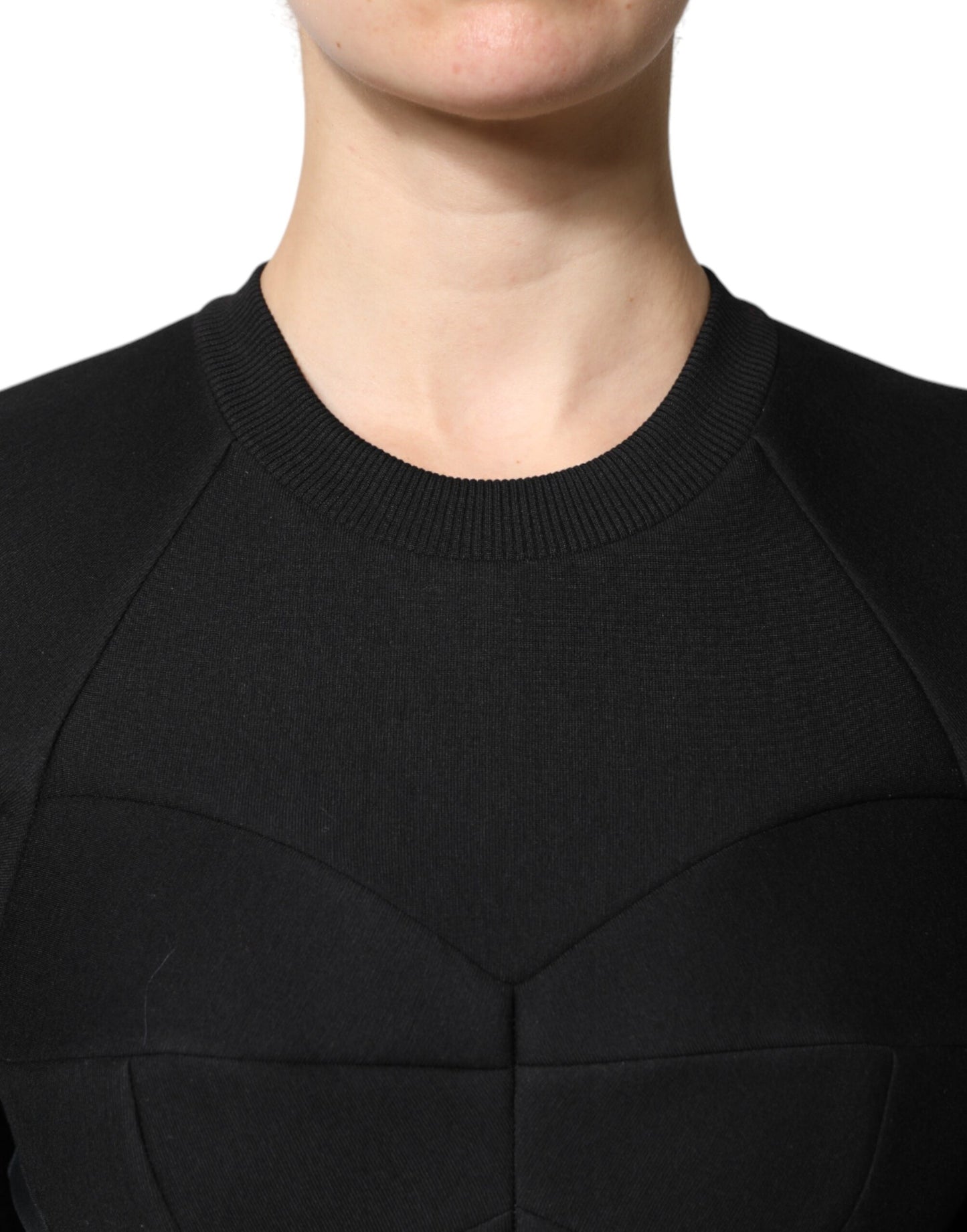 Dolce &amp; Gabbana Mini abito a trapezio in cotone nero a maniche lunghe