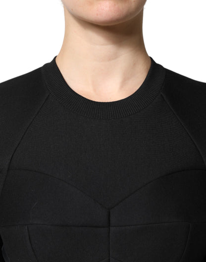 Dolce &amp; Gabbana Mini abito a trapezio in cotone nero a maniche lunghe