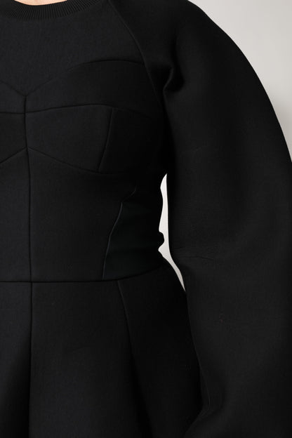 Dolce &amp; Gabbana Mini abito a trapezio in cotone nero a maniche lunghe