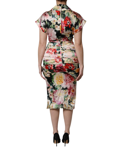 Dolce &amp; Gabbana Abito midi a tubino con maniche corte e stampa floreale multicolore