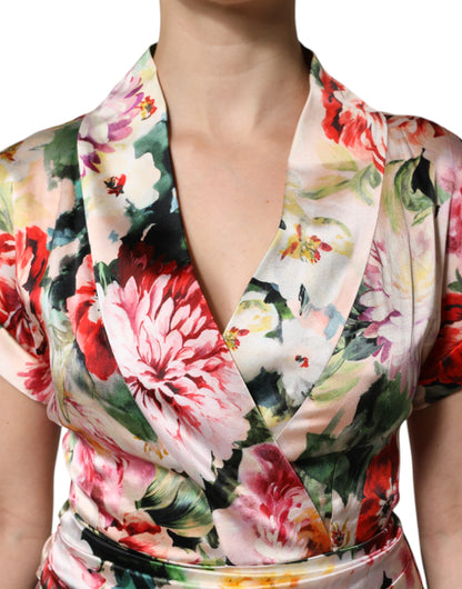 Dolce &amp; Gabbana Abito midi a tubino con maniche corte e stampa floreale multicolore