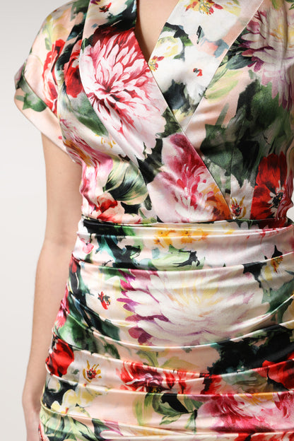 Dolce &amp; Gabbana Abito midi a tubino con maniche corte e stampa floreale multicolore