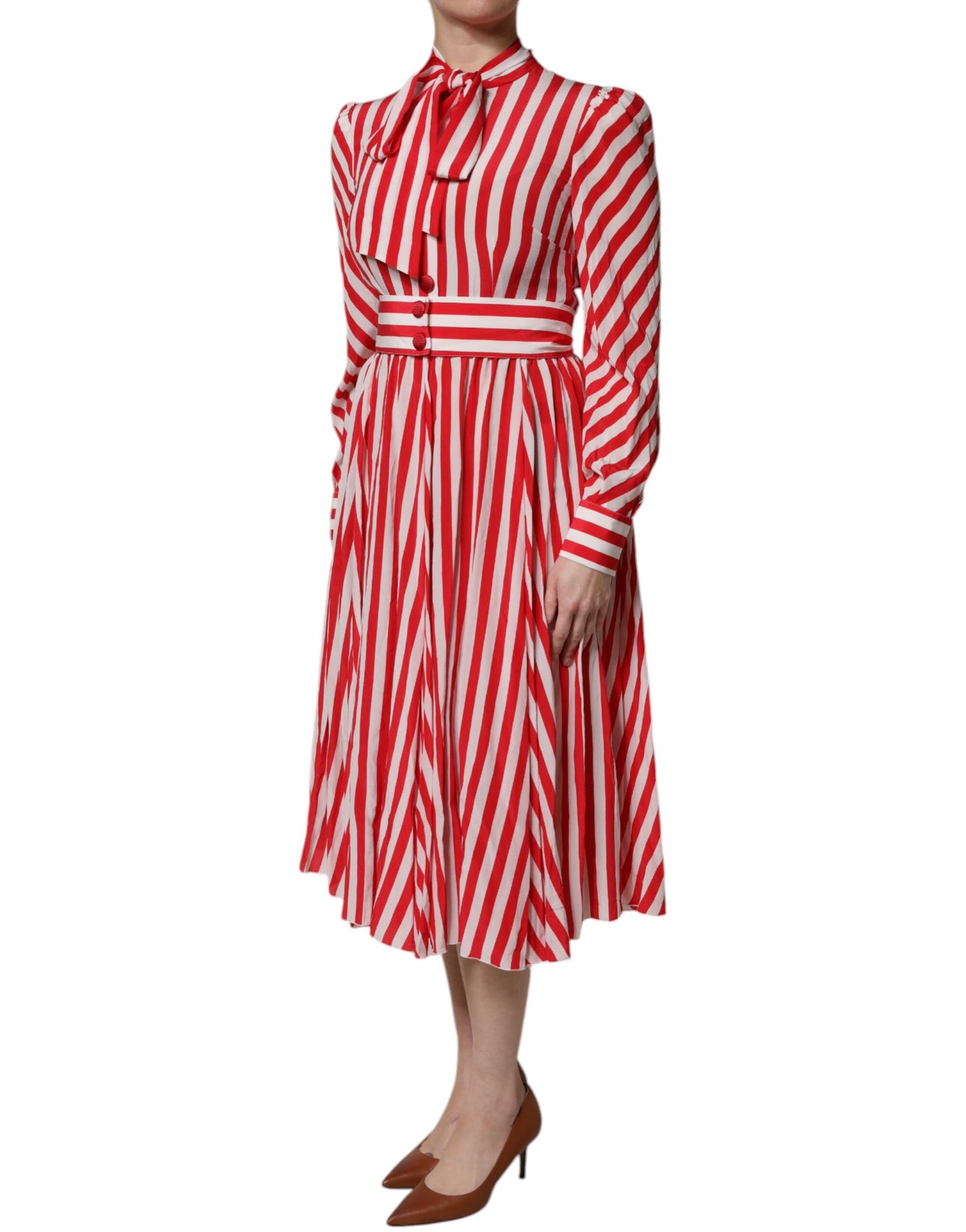 Dolce &amp; Gabbana Abito midi a maniche lunghe con strisce bianche e rosse
