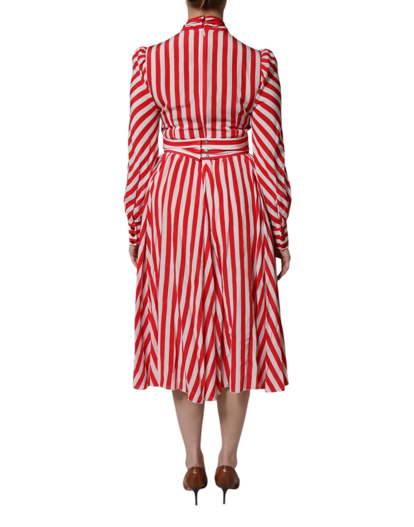 Dolce &amp; Gabbana Abito midi a maniche lunghe con strisce bianche e rosse