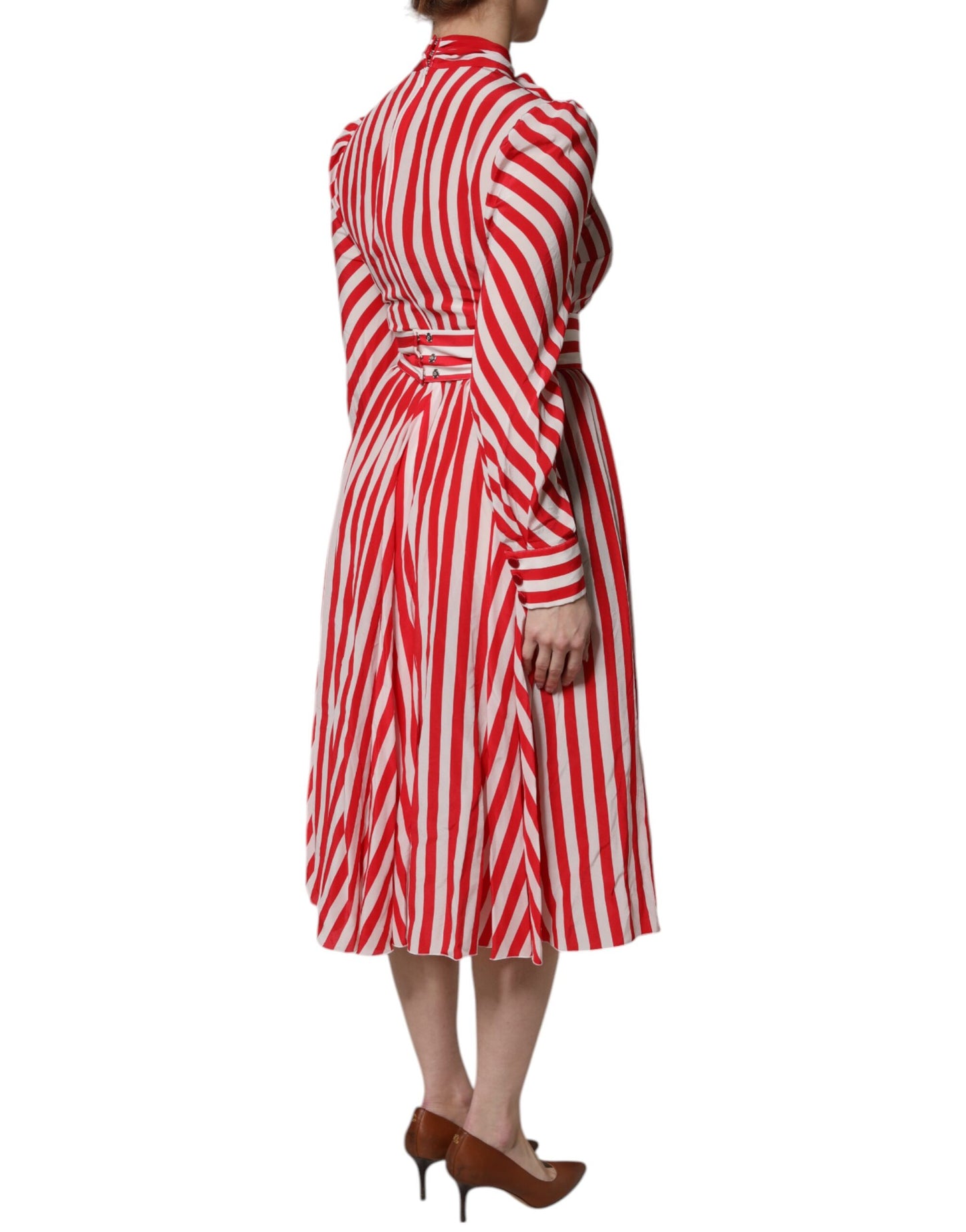 Dolce &amp; Gabbana Abito midi a maniche lunghe con strisce bianche e rosse