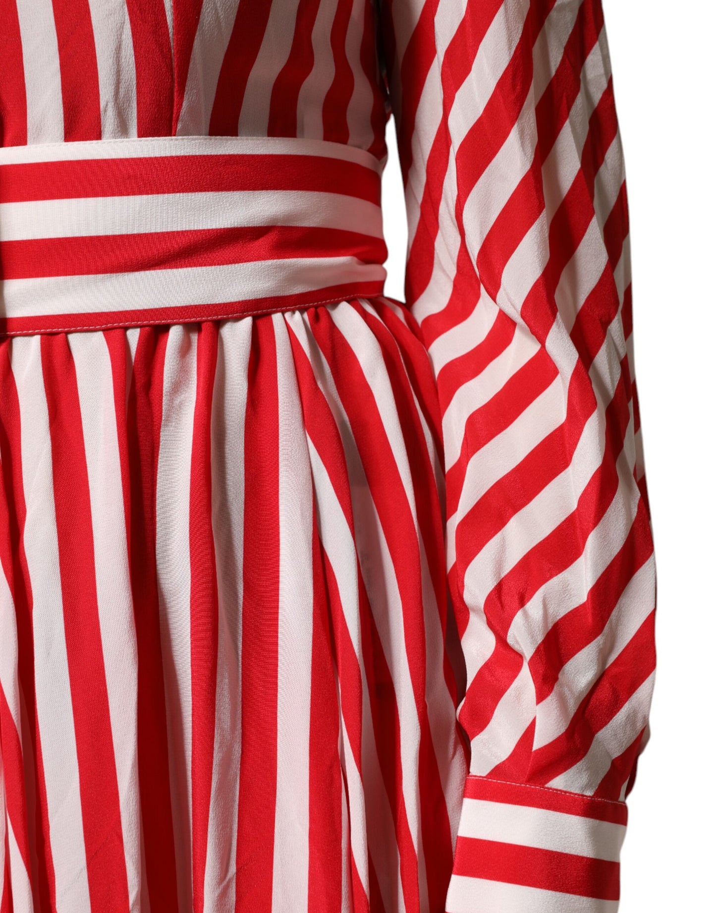 Dolce &amp; Gabbana Abito midi a maniche lunghe con strisce bianche e rosse