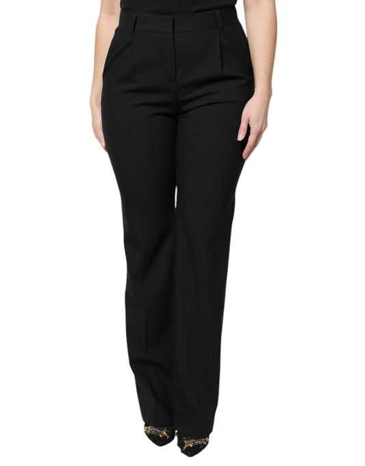 Pantaloni eleganti a vita alta in lana nera Dolce &amp; Gabbana