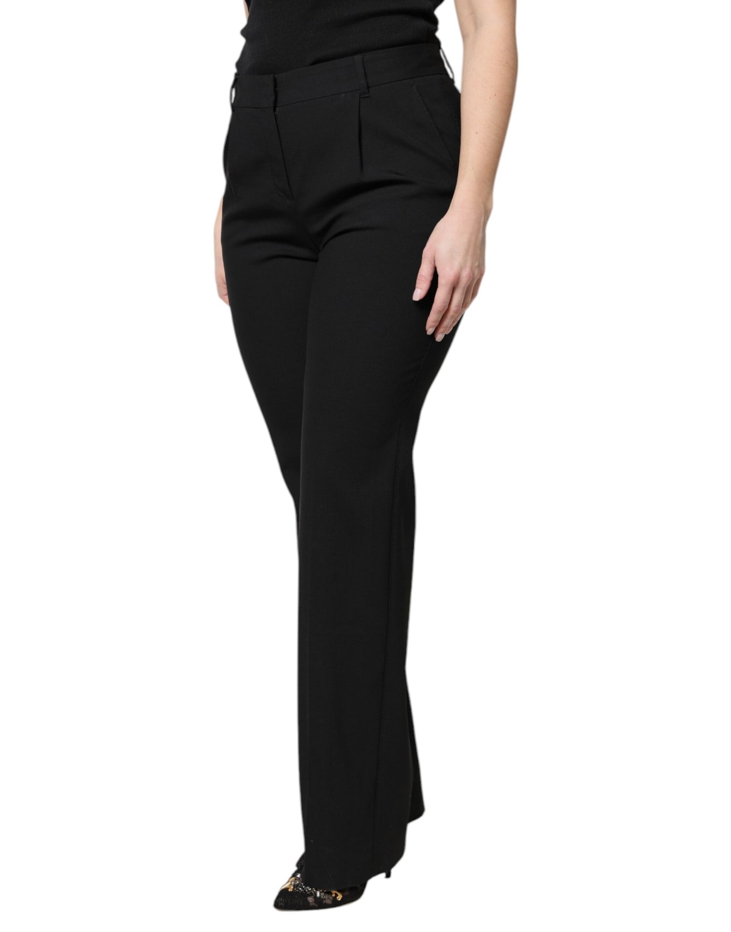 Pantaloni eleganti a vita alta in lana nera Dolce &amp; Gabbana