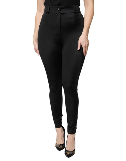 Pantaloni slim fit a vita alta in nylon nero Dolce &amp; Gabbana