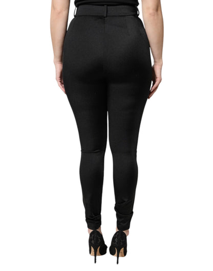 Pantaloni slim fit a vita alta in nylon nero Dolce &amp; Gabbana