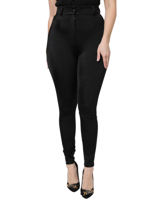 Pantaloni slim fit a vita alta in nylon nero Dolce &amp; Gabbana