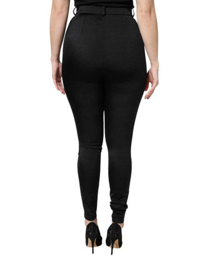 Pantaloni slim fit a vita alta in nylon nero Dolce &amp; Gabbana