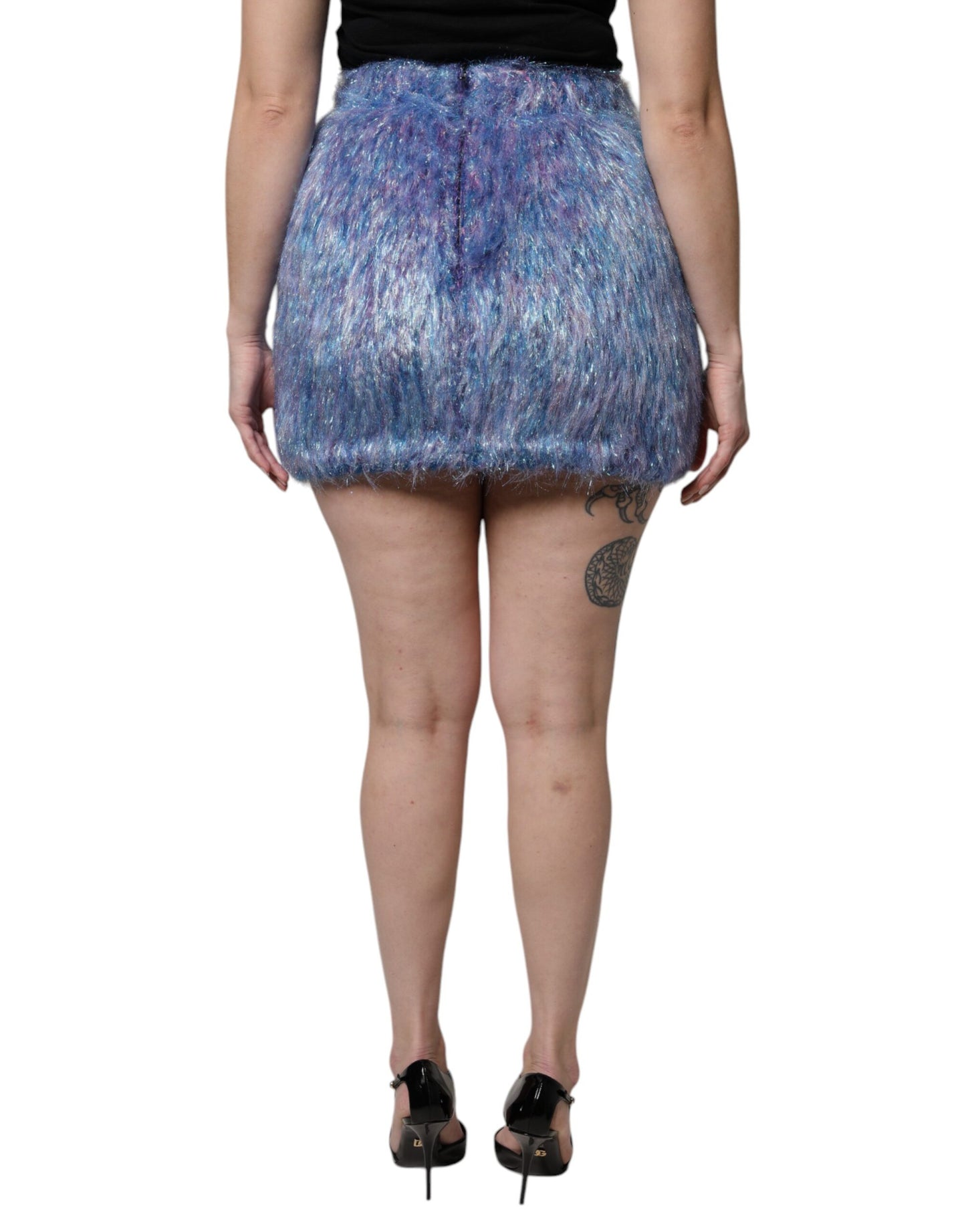 Minigonna a vita alta in peluche multicolore Dolce &amp; Gabbana